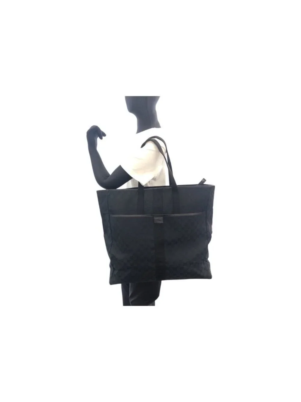 Gucci Black Silver GG Canvas Leather Tote Shoulder Bag